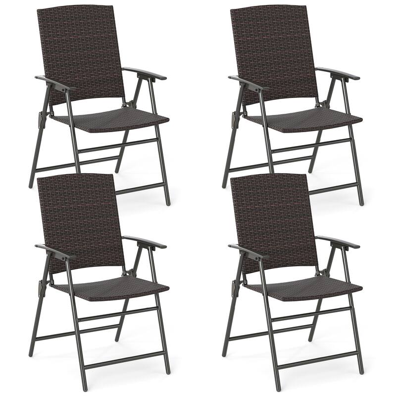 Patio PE Wicker Dining Chairs with Armrests and Metal Frame-Set of 2