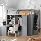 preview thumbnail 9 of 14, Full Size Loft Bed with Foldable Door Panels Wardrobe,Desk and Cabinets