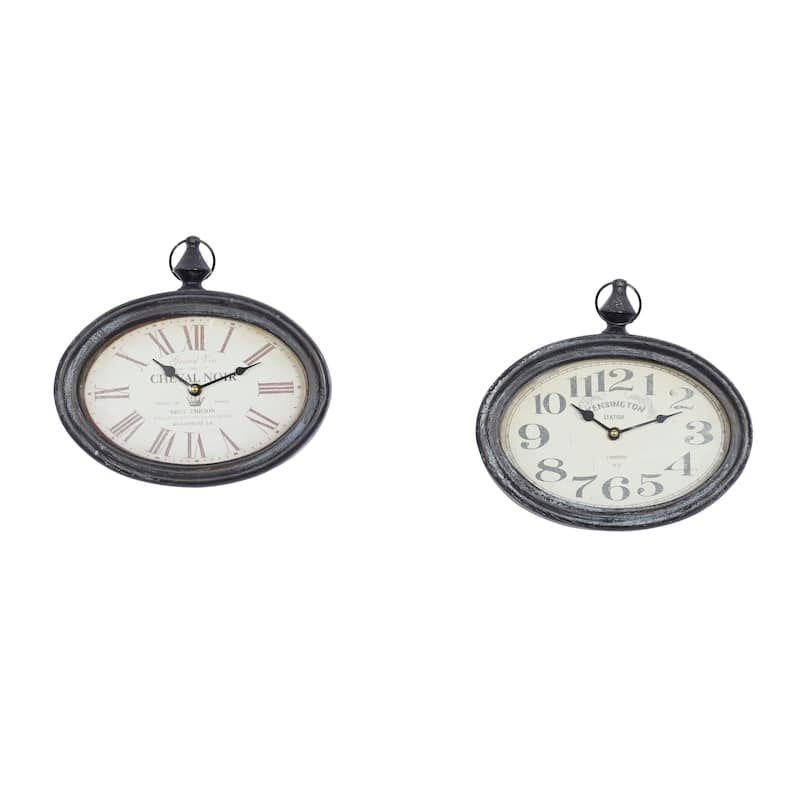 Cream Metal Pocket Watch Style Decorative Wall Clock (Set of 2)
