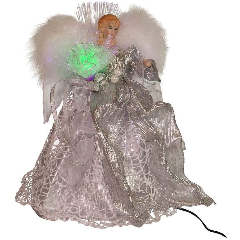 Kurt Adler 12-Inch CUL Fiber Optic LED Silver Angel Treetop - 12"