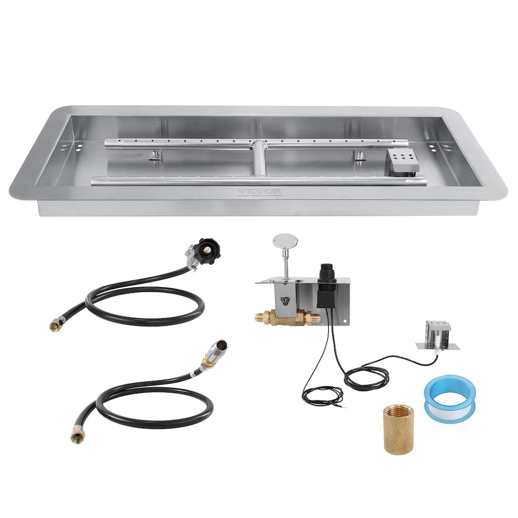 VEVOR 24x8 30x10 & 36x12 inch Rectangular Fire Pit Pan Stainless Steel 120,000 to 150,000 BTU for Indoor Outdoor