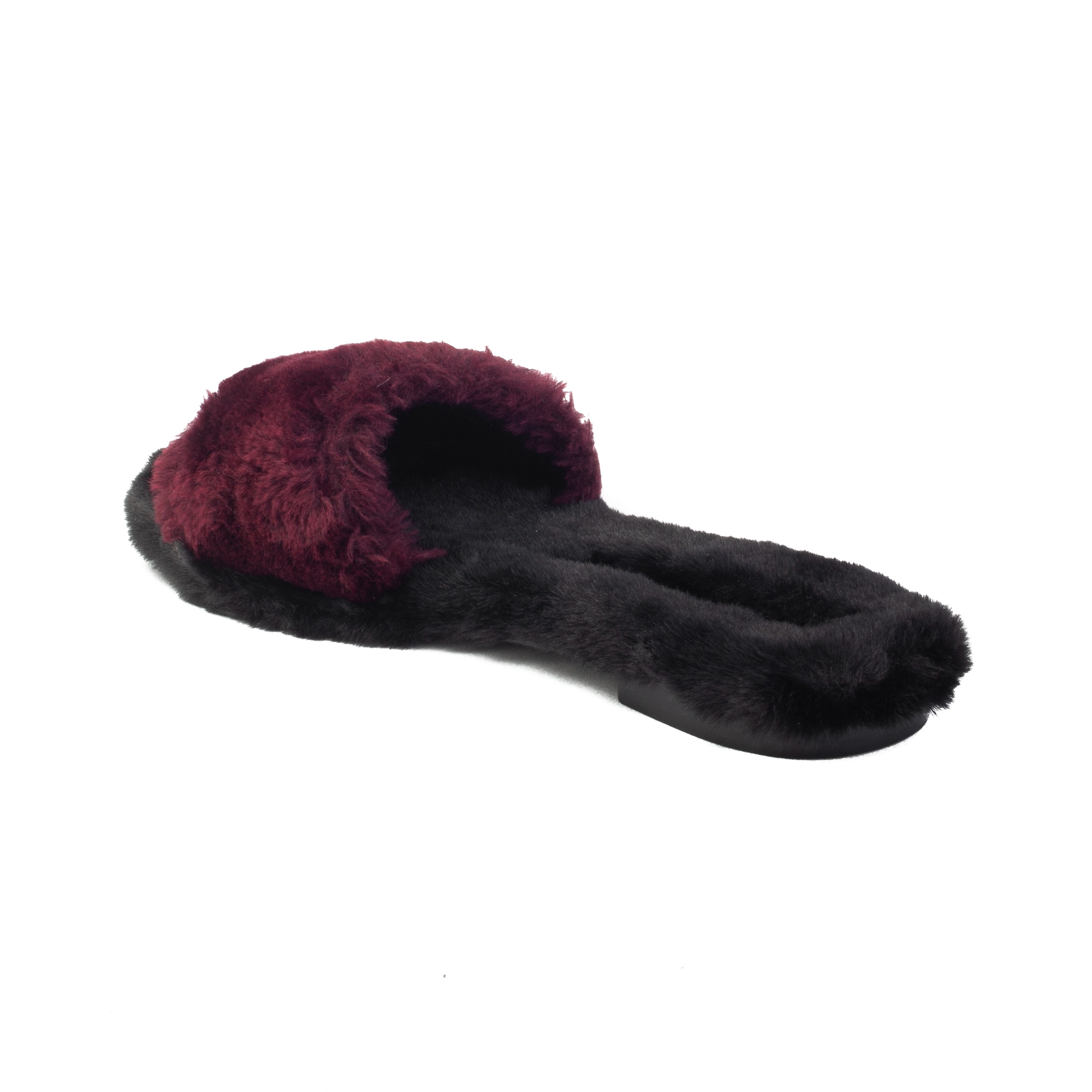 burgundy fur slides