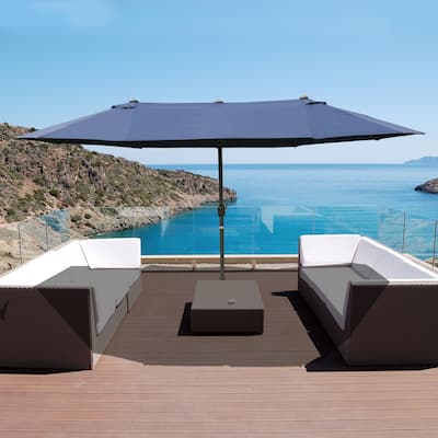 Outsunny Patio Umbrella 15' Steel Rectangular Outdoor Double Sided Market with base, UV Sun Protection & Easy Crank