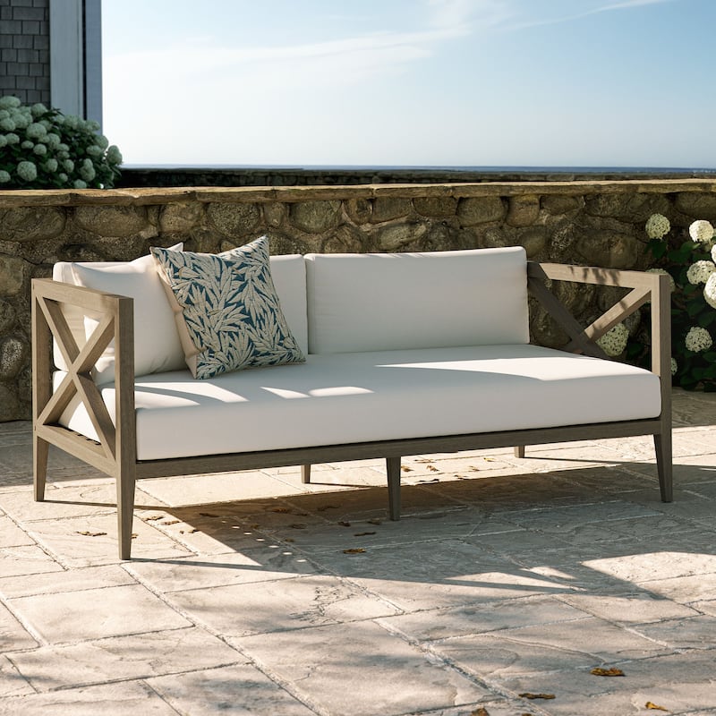 Northlake Outdoor Patio Teak Loveseat - Weathered Gray White