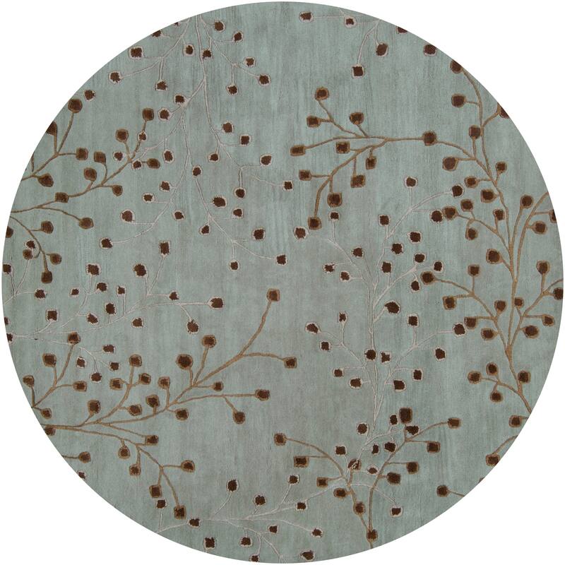 Sakura Handmade Transitional Floral Wool Area Rug - 8' Round - Sage - Runner/Round
