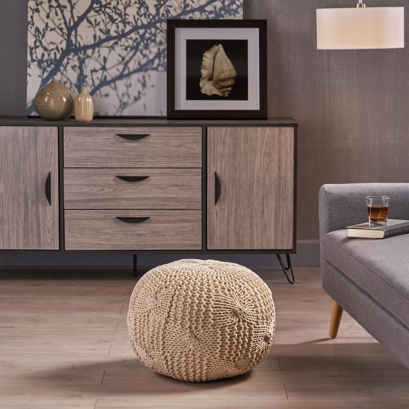 Anouk Knitted Cotton Pouf by Christopher Knight Home