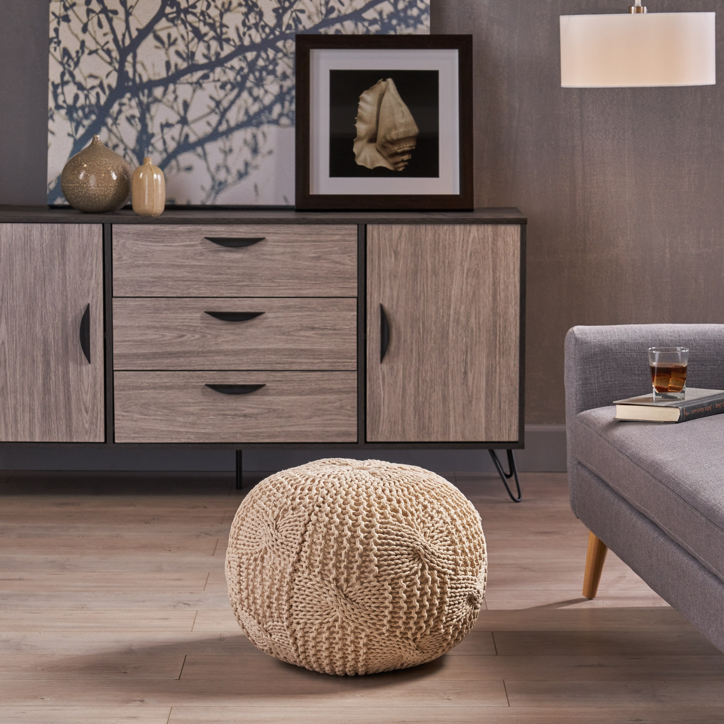 Anouk Knitted Cotton Pouf by Christopher Knight Home