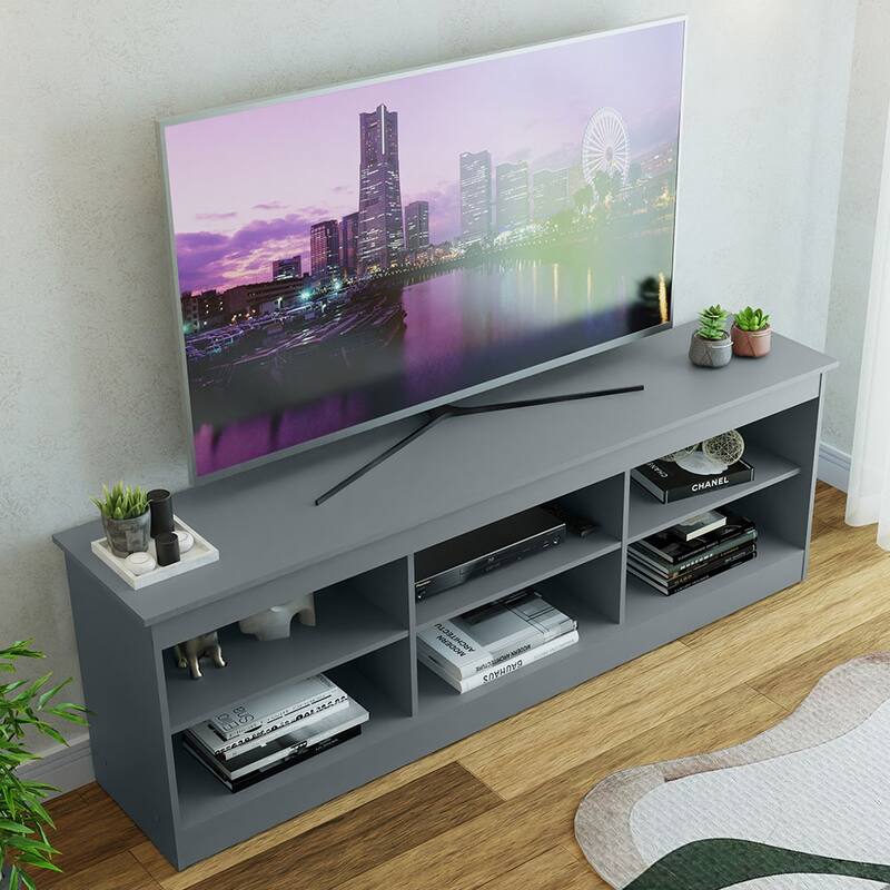 Madesa TV Stand Entertainment Center TV Bench with 6 Open Shelves Easy Cable Management for 65, 75 Inch - 71 inches