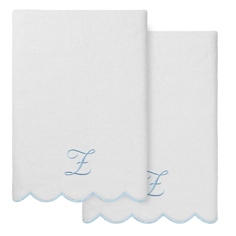 Authentic Hotel and Spa 100% Turkish Cotton Blue ADORNIA Scallop Personalized 2 Piece Bath Towel Set - 2 Bath Towels - Z