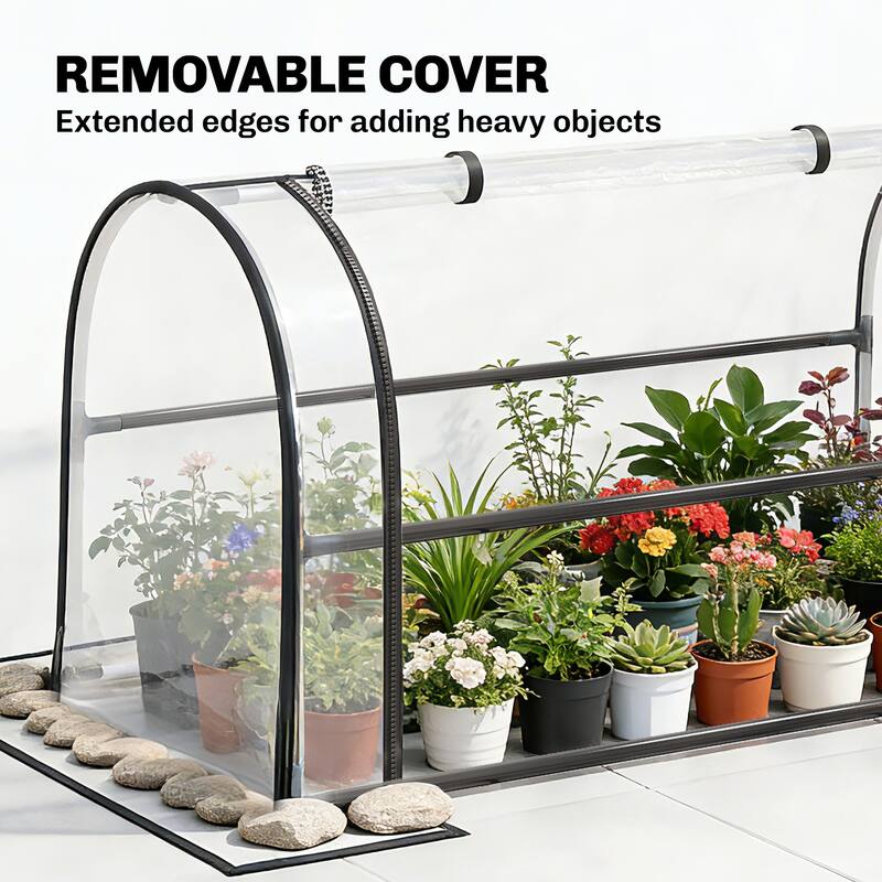 Outsunny Raised Garden Bed with Flip-Up Greenhouse Cover, Metal Elevated Garden Bed, 39.4" x 19.3" x 53.5"
