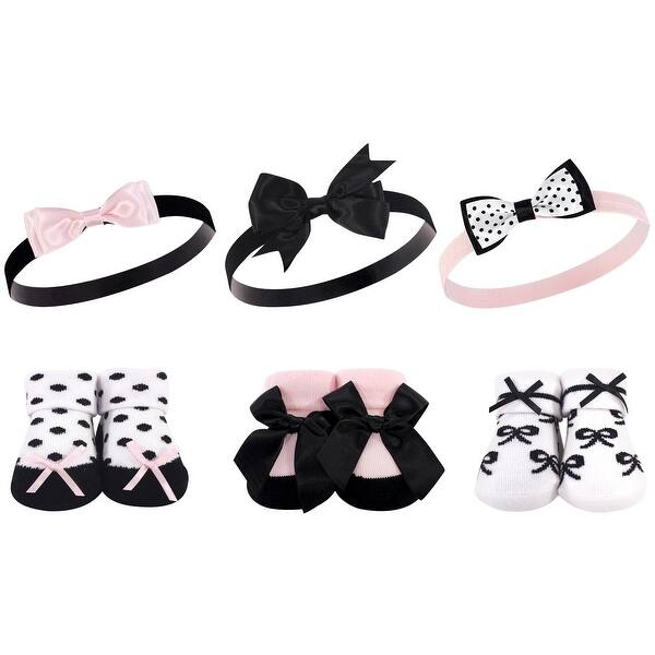 slide 1 of 1, Hudson Baby Infant Girl Headband and Socks Giftset 6pc, Black Pink Bows, One Size - Black Pink Bows Black Pink Bows - One Size