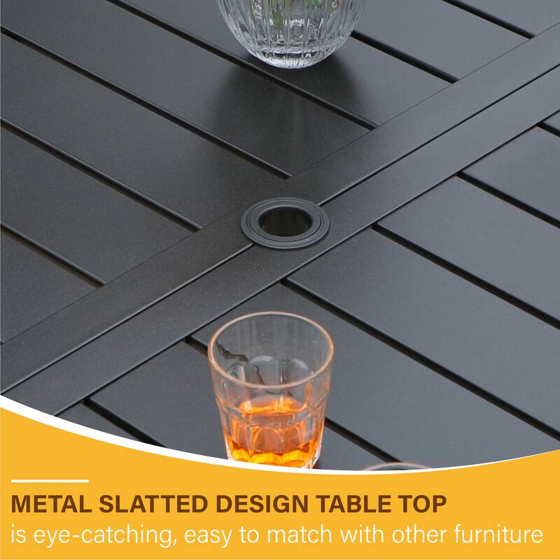 MAISON ARTS Rectangle Metal Table and 6 Swivel Chairs with Cushion 7-Piece Metal Outdoor Patio Dining Sets