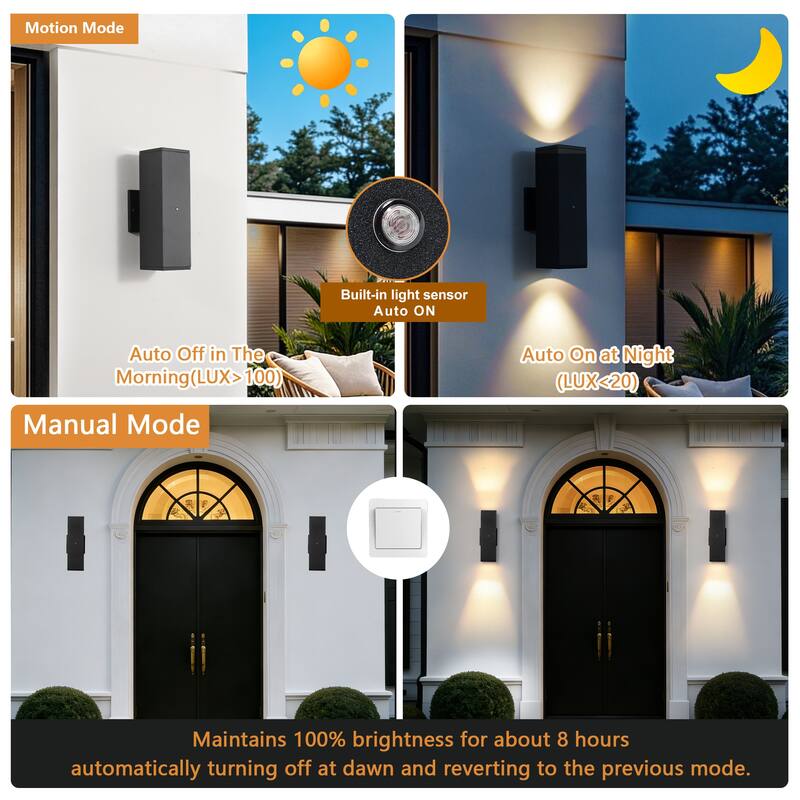 Anmytek Up Down Outdoor Wall Sconce with Motion Sensor Black Aluminum Clear Glass for Porch Patio Garage