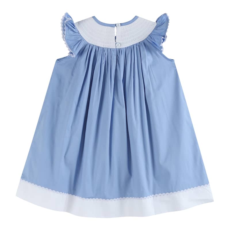 Lil Cactus Periwinkle Blue Crosses Smocked Bishop Dress