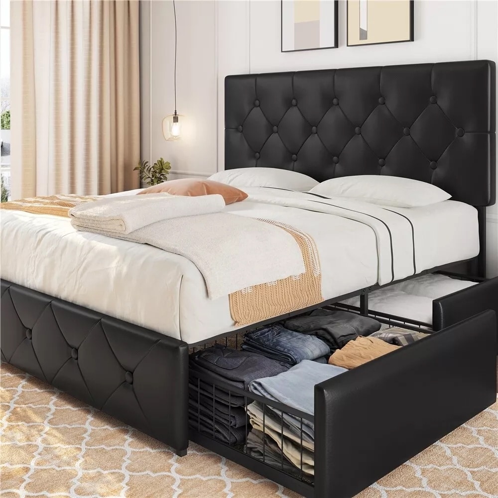 Faux leather bed frame full discount