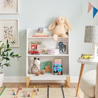 Danya B. Steiner White 3-Tier Kids Book or Toy Figure Display Unit Freestanding Bookshelf with Contrasting Wood-Toned Legs