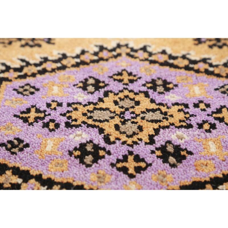 Geometric Viss Indian Runner Rug Hand-Knotted Wool Carpet - 2'7"x 9'10"