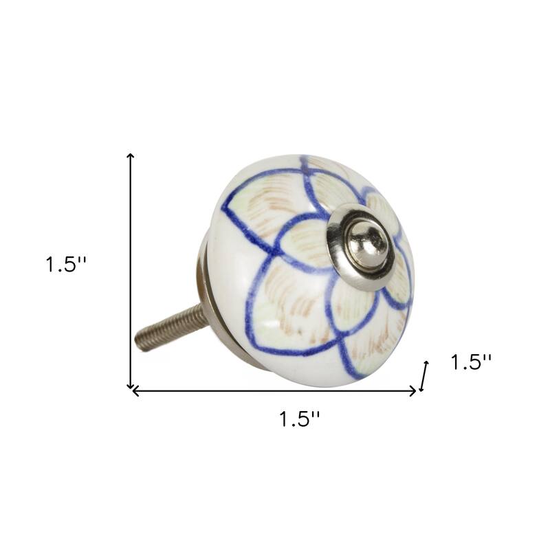HomeRoots Set of Eight Blue And Cream Ceramic And Metal Drawer Pull Knobs - 1.5' X '1.5' X '1.5