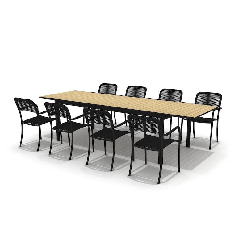 Amazonia Extendable Aluminum and Rope Outdoor Patio Dining Table - 9pc