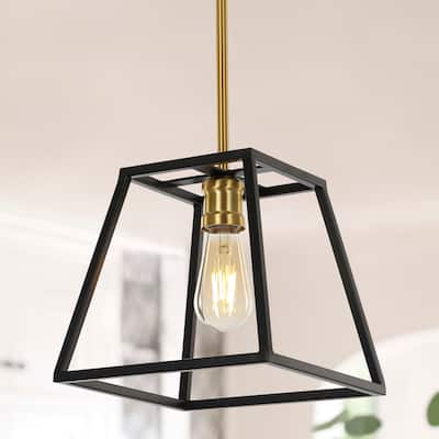 Lloyd 9.25" 1-Light Farmhouse Industrial Iron LED Pendant, Black/Brass Gold by JONATHAN Y