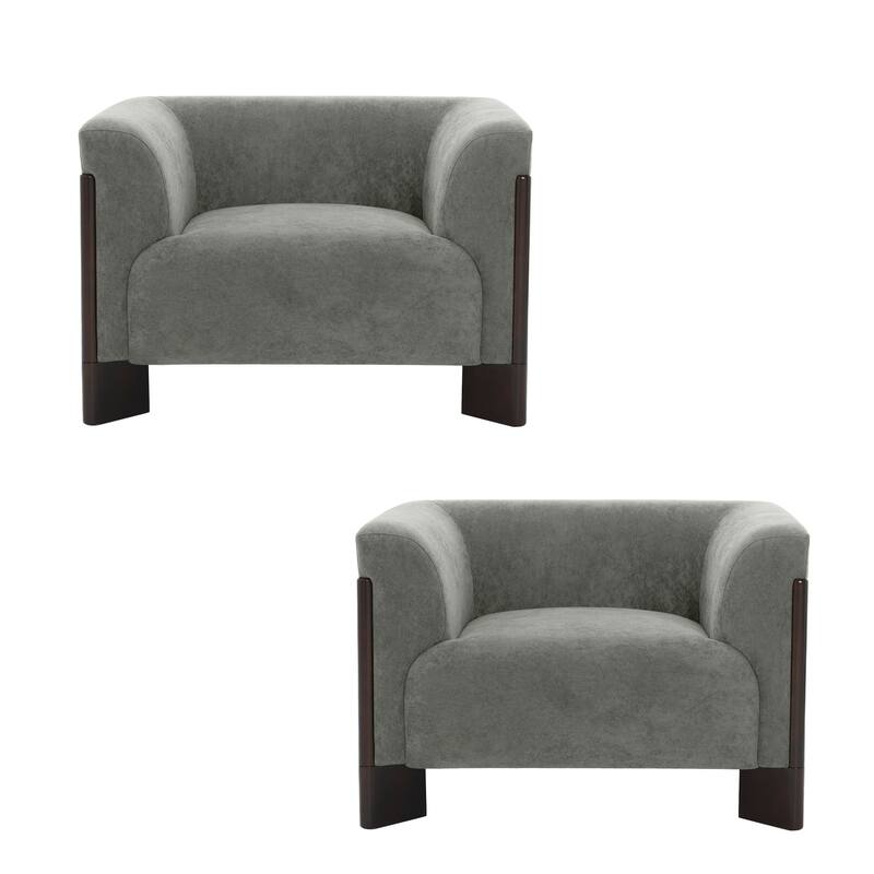 Upholstered Nordic Wide Seat Tuxedo Arms Barrel Chair Set of 2