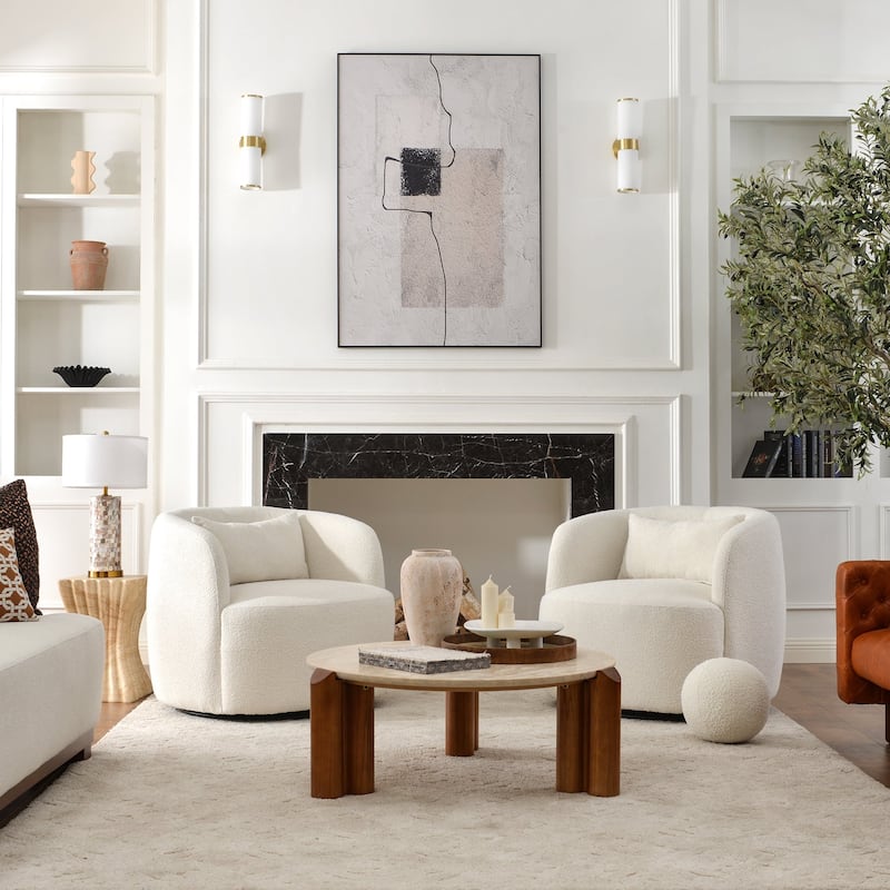 KINWELL 34" Wide Boucle Upholstered Sherpa Swivel Armchair (Set of 2) - Beige