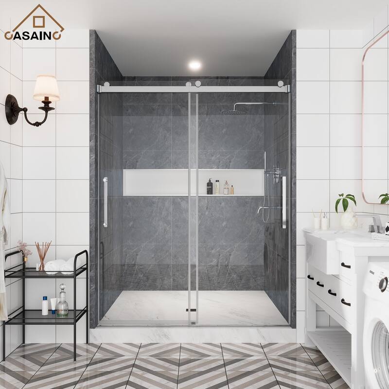 CASAINC 48 or 60 in. W x 76 in. H Double Sliding Frameless Shower Door