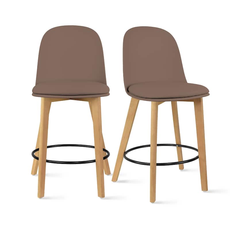 Set of 2 Designer Eiffel Chairs Counter Stools With Backs Side Molded Shell Kitchen Office Dining Dowel Bar Patio - Cushion_Brown