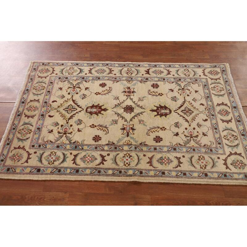 Floral Beige Kazak Oriental Accent Rug Hand-Knotted Wool Carpet - 3'3"x 5'1"