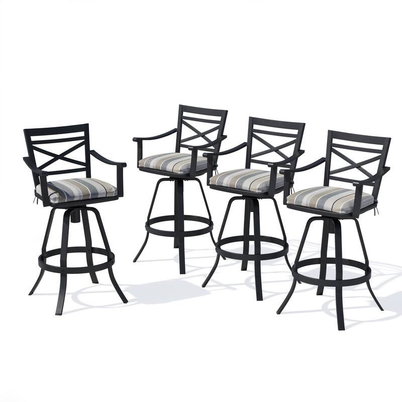 Outdoor Bar Stools Patio Cast Aluminum Swivel Barstools with Sunbrella Cushion - MILANOCHAR - 4PC