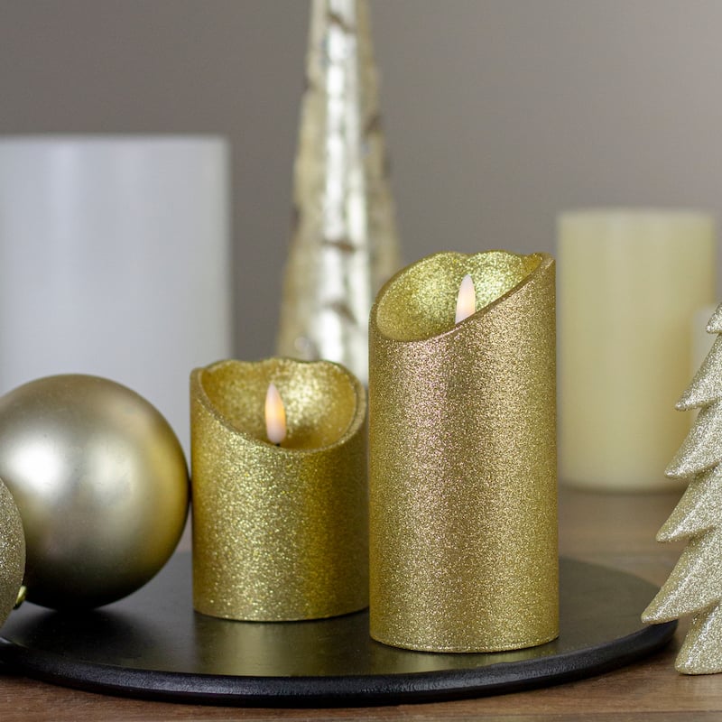 LED Lighted Flameless Flickering Pillar Christmas Candle - 6" - Gold