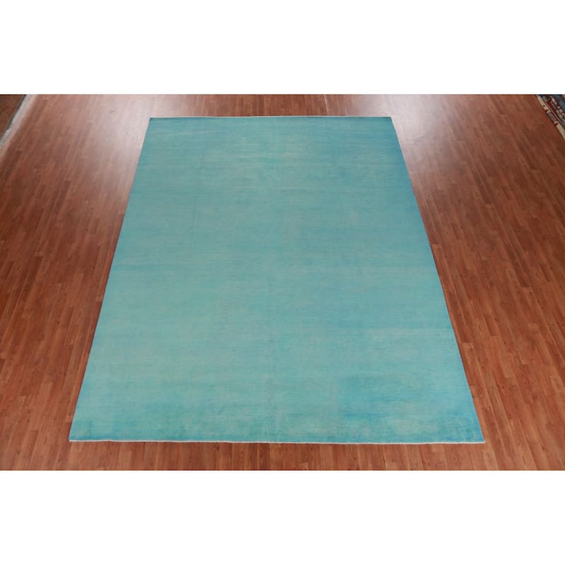 Hand Knotted Oriental 100% Wool Carpet Modern Solid Navy Blue & Blues Gabbeh Area Rug - 12' 1'' X 9' 4''