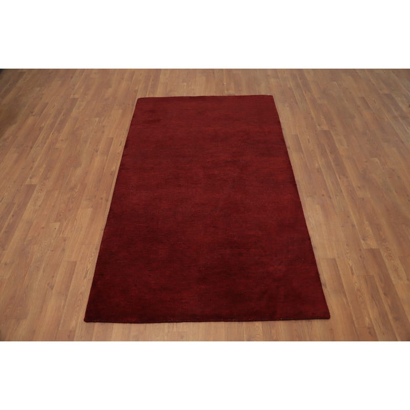 Hand Knotted Oriental 100% Wool Carpet Modern Solid Red Gabbeh Area Rug - 5' 11'' X 3' 8''