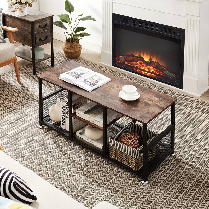 VECELO Industrial TV Stand for Televisions up to 80 Inch,70" Entertainment Center with Open Storage Shelves,Console Table
