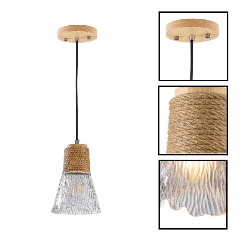 5.9 Inch Crystal lights natural brown dining light fixtures glass, rattan, wood pendant light