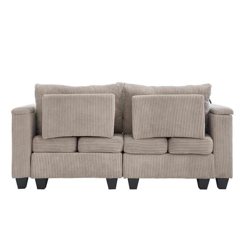 Roomfitters Convertible Corduroy Loveseat Sofa Bed with USB Ports, Cup Holders, Phone Slot and Storage for Living Room