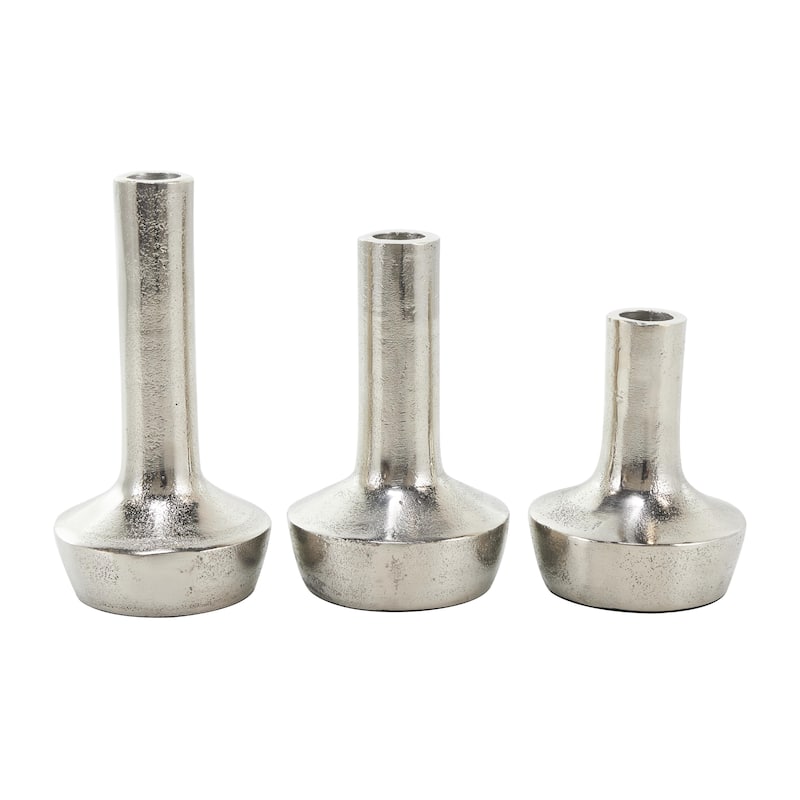 Aluminum Metal Decorative Candle Holder with Rounded Bases - Set of 3 Silver - Roche River Decor