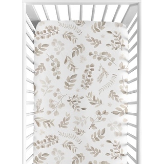 Floral Leaf Boy Girl Fitted Crib Sheet - Ivory Cream Beige Taupe White ...