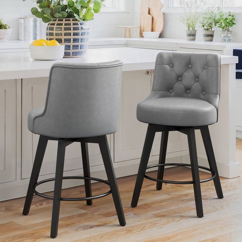 26" Counter Height Swivel Bar Stools with Solid Wood Frame Set of 2 - 26" H - Dark Grey