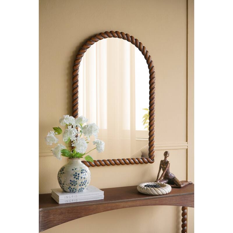 24x35.8" Arched Wall Mirror with Pine Wood Frame - Brown