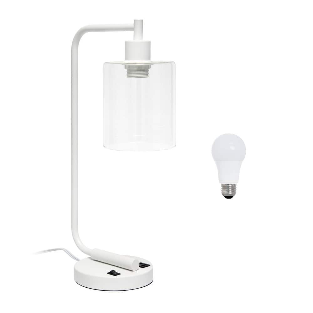 Simple Designs 18.8" Iron Lantern Desk Table Lamp with USB Port, Antique Brass, With LED Bulb