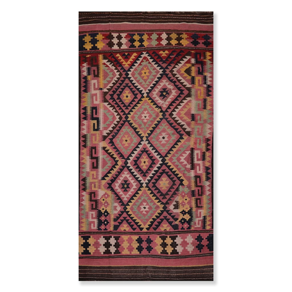 Hand Knotted Southwestern Turkish Kilim Rose,Chocolate Persian Oriental Area Rug Wool Traditional Oriental Area Rug (Palace)