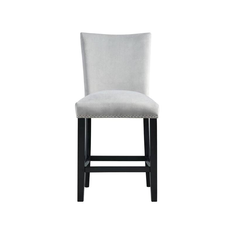 Counter Height Dining Chairs Velvet Set of 2 Gray Nailhead Trim Modern Bar Stools - 42