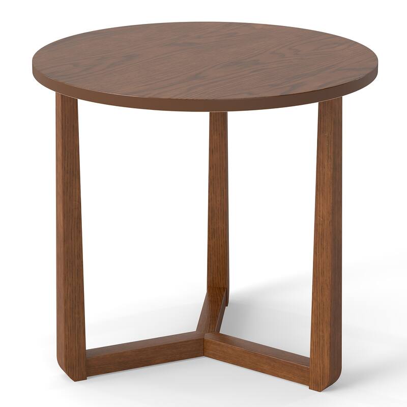 Gymax Round Side Table w/Sturdy Rubber Wood Legs & Triangular