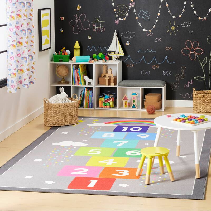 Everwash Imagine Hopscotch Rainbow Kid's Washable Area Rug