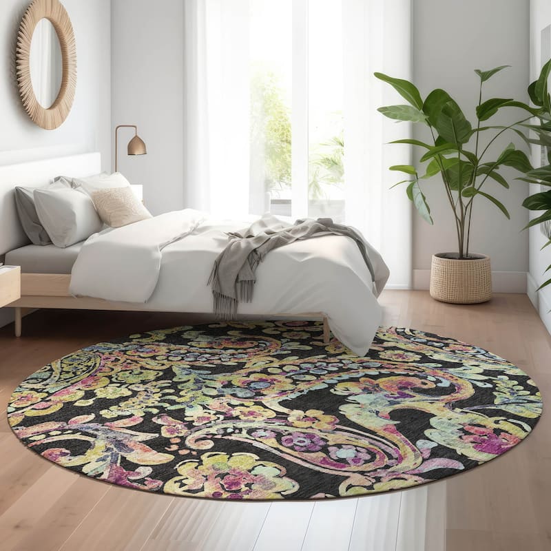 Premium Washable Super Soft Paisley Mayfield Rug - Black - 8' x 8' - Round