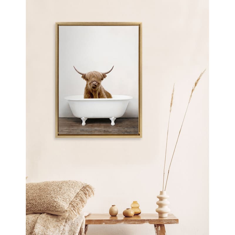 Kate and Laurel Sylvie Highland Cow Tub Framed Canvas by Amy Peterson