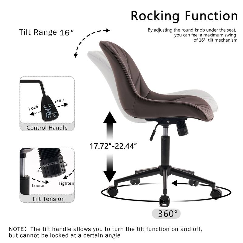 Armless Swivel Office Chair, Faux Leather Task Chairs with Wheels