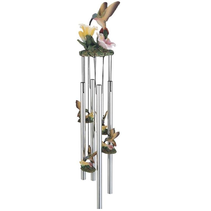 Q-Max 23" Long Hummingbird with Flower Round Top Wind Chime Garden Patio Decoration