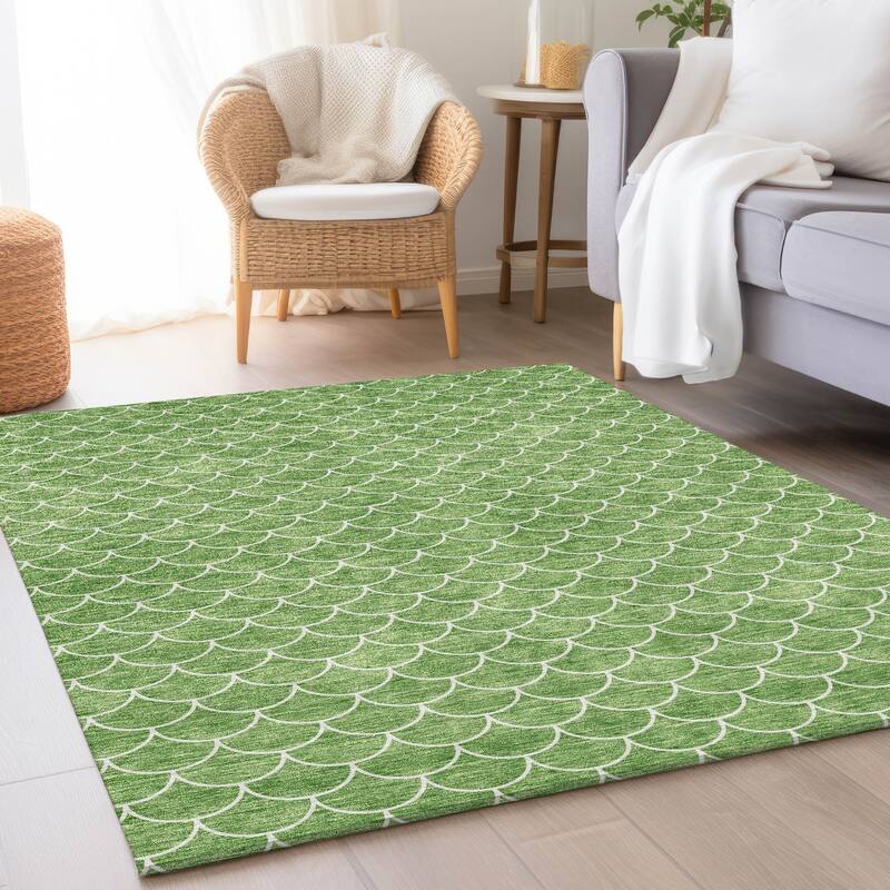 Premium Washable Super Soft Geo Scallops Mayfield Rug - Green - 2'6" x 3'10"